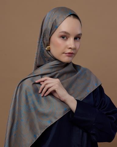 S-EFSUNLU-52 Tarçın Dumanı & Çakıl Mavisi Efsunlu Desen Şal