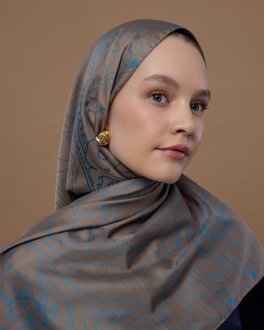 S-EFSUNLU-52 Tarçın Dumanı & Çakıl Mavisi Efsunlu Desen Şal