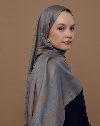 S-EFSUNLU-52 Tarçın Dumanı & Çakıl Mavisi Efsunlu Desen Şal
