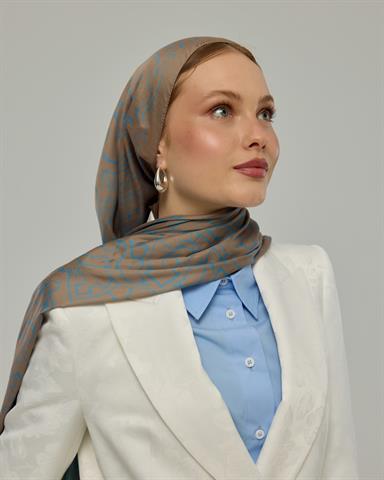 S-HAREM-52 Tarçın Dumanı & Çakıl Mavisi Harem Rüyası Desen Şal