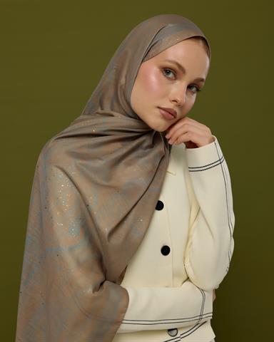 SV-HURREM-52 Tarçın Dumanı & Çakıl Mavisi Hürrem Desen  Şal