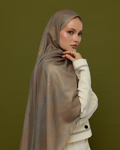 SV-HURREM-52 Tarçın Dumanı & Çakıl Mavisi Hürrem Desen  Şal