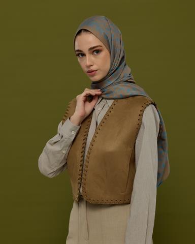 S-LALE-52 Tarçın Dumanı & Çakıl Mavisi Lale Bahçesi Desen Şal