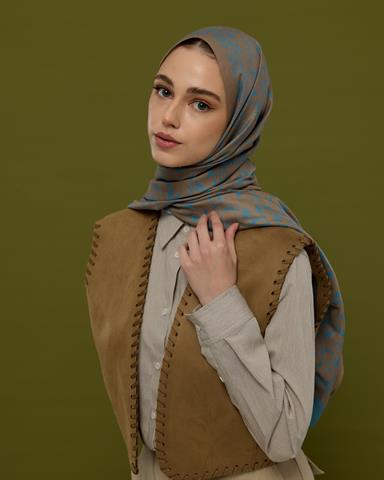 S-LALE-52 Tarçın Dumanı & Çakıl Mavisi Lale Bahçesi Desen Şal