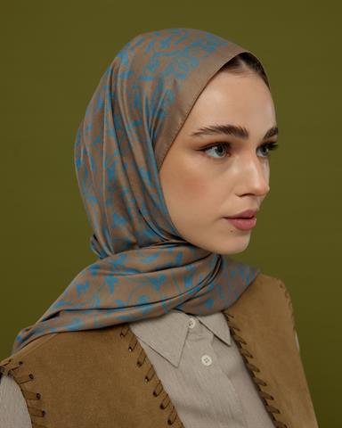 S-LALE-52 Tarçın Dumanı & Çakıl Mavisi Lale Bahçesi Desen Şal