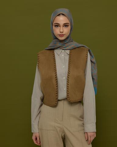 S-LALE-52 Tarçın Dumanı & Çakıl Mavisi Lale Bahçesi Desen Şal