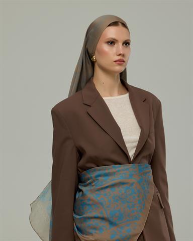 S-SARAYLI-52 Tarçın Dumanı & Çakıl Mavisi Saraylı Desen Şal