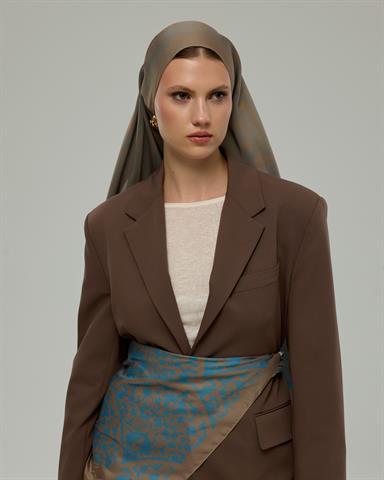 S-SARAYLI-52 Tarçın Dumanı & Çakıl Mavisi Saraylı Desen Şal