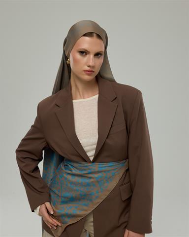 S-SARAYLI-52 Tarçın Dumanı & Çakıl Mavisi Saraylı Desen Şal