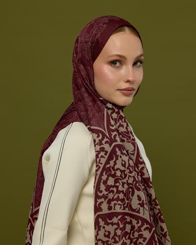 S-SARAYLI-11 Tarçın Kabuk & İnci Taşı Saraylı Desen Şal