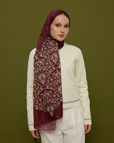 S-SARAYLI-11 Tarçın Kabuk & İnci Taşı Saraylı Desen Şal