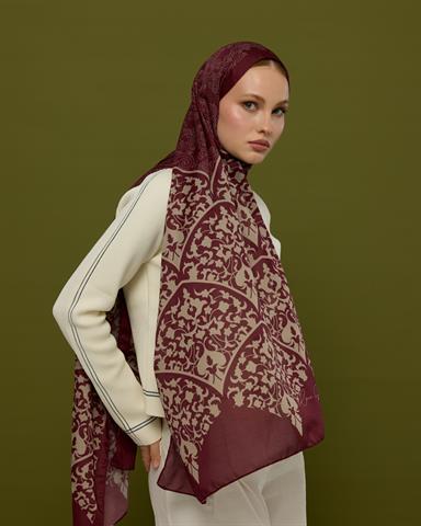 S-SARAYLI-11 Tarçın Kabuk & İnci Taşı Saraylı Desen Şal