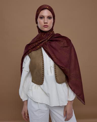 S-EFSUNLU-31 Tarçın Rüzgarı & Saf Altın Efsunlu Desen Şal