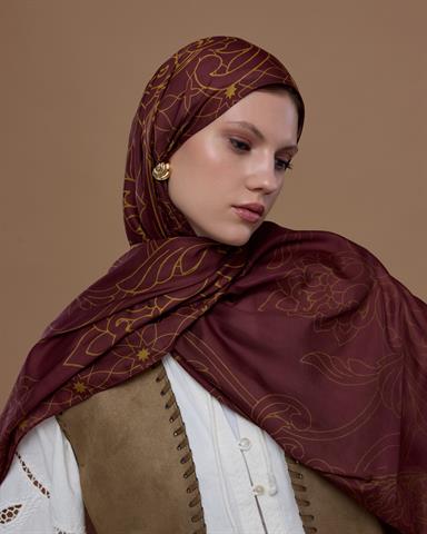 S-EFSUNLU-31 Tarçın Rüzgarı & Saf Altın Efsunlu Desen Şal