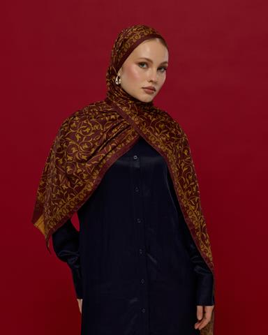 S-LALE-31 Tarçın Rüzgarı & Saf Altın Lale Bahçesi Desen Şal