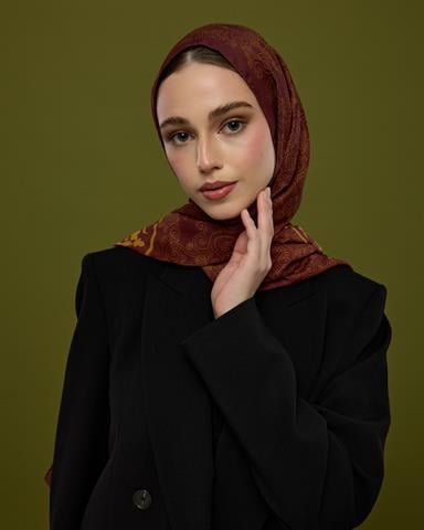 S-SARAYLI-31 Tarçın Rüzgarı & Saf Altın Saraylı Desen Şal