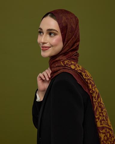 S-SARAYLI-31 Tarçın Rüzgarı & Saf Altın Saraylı Desen Şal