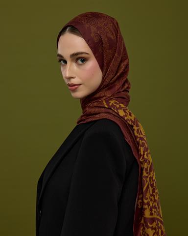 S-SARAYLI-31 Tarçın Rüzgarı & Saf Altın Saraylı Desen Şal