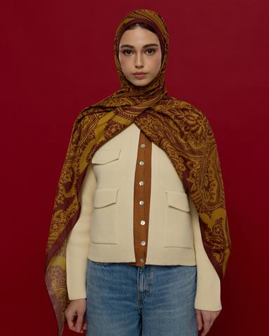 S-SULTANİ-31 Tarçın Rüzgarı & Saf Altın Sultani Desen Şal