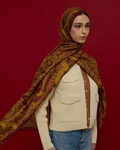 S-SULTANİ-31 Tarçın Rüzgarı & Saf Altın Sultani Desen Şal