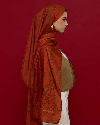 S-EFSUNLU-18 Tarçin & Zeytin Kabuğu Efsunlu Desen Şal