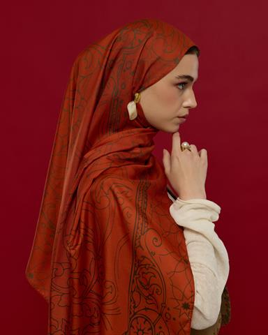 S-EFSUNLU-18 Tarçin & Zeytin Kabuğu Efsunlu Desen Şal