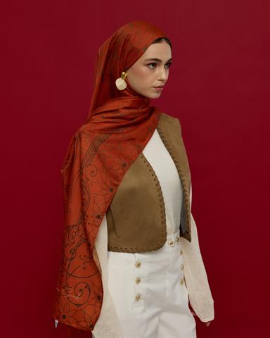 S-EFSUNLU-18 Tarçin & Zeytin Kabuğu Efsunlu Desen Şal