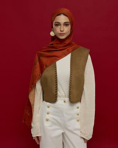 S-EFSUNLU-18 Tarçin & Zeytin Kabuğu Efsunlu Desen Şal