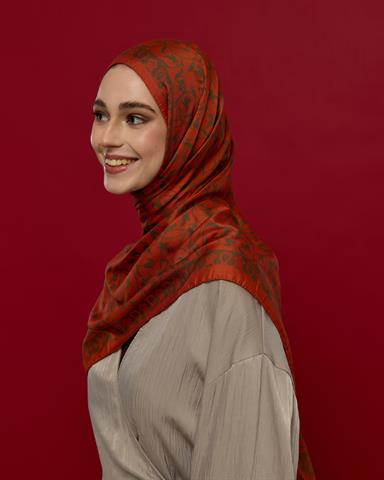 S-LALE-18 Tarçin & Zeytin Kabuğu Lale Bahçesi Desen Şal