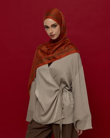 S-LALE-18 Tarçin & Zeytin Kabuğu Lale Bahçesi Desen Şal