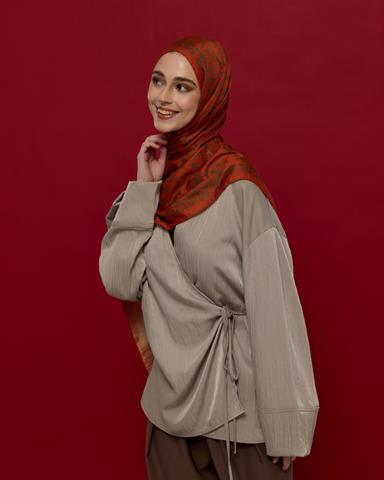 S-LALE-18 Tarçin & Zeytin Kabuğu Lale Bahçesi Desen Şal