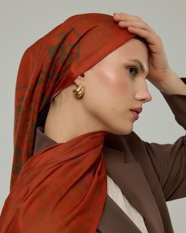S-SARAYLI-18 Tarçin & Zeytin Kabuğu Saraylı Desen Şal