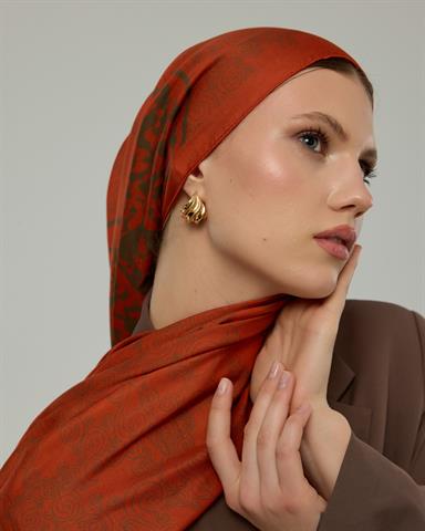 S-SARAYLI-18 Tarçin & Zeytin Kabuğu Saraylı Desen Şal