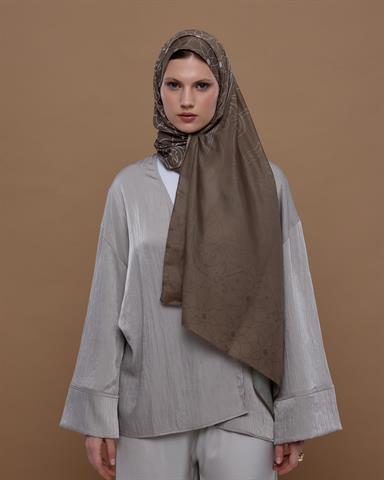 S-EFSUNLU-15 Toprak & Krem Fısıltı Efsunlu Desen Şal