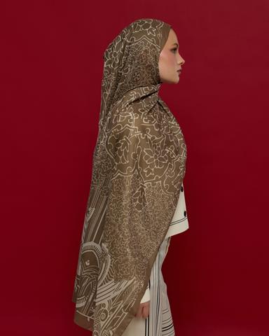 S-HAREM-15 Toprak & Krem Fısıltı Harem Rüyası Desen Şal