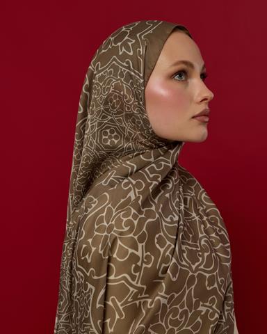 S-HAREM-15 Toprak & Krem Fısıltı Harem Rüyası Desen Şal