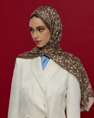 S-LALE-15 Toprak & Krem Fısıltı Lale Bahçesi Desen Şal