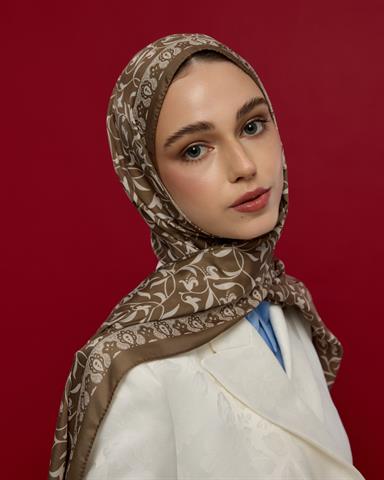 S-LALE-15 Toprak & Krem Fısıltı Lale Bahçesi Desen Şal