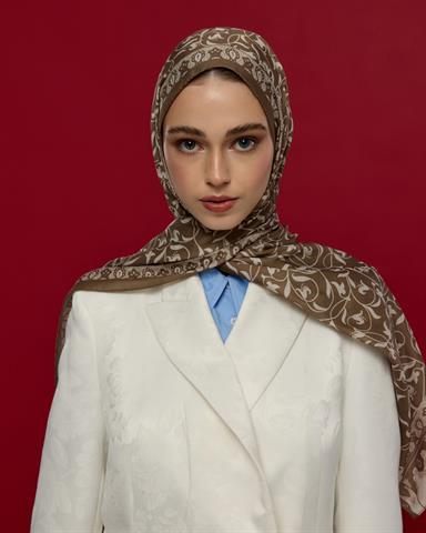 S-LALE-15 Toprak & Krem Fısıltı Lale Bahçesi Desen Şal