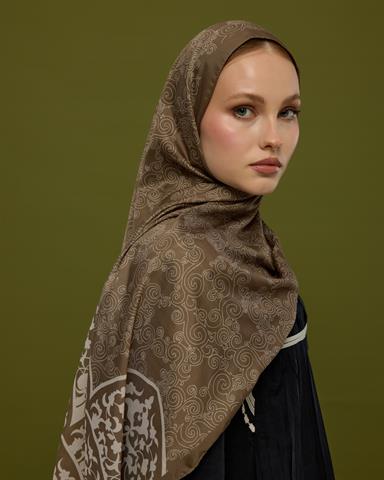 S-SARAYLI-15 Toprak & Krem Fısıltı Saraylı Desen Şal