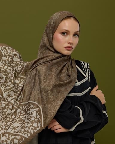 S-SARAYLI-15 Toprak & Krem Fısıltı Saraylı Desen Şal