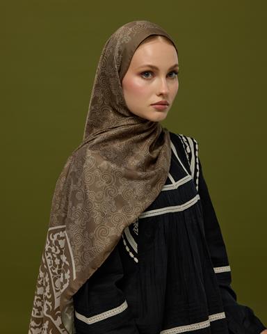 S-SARAYLI-15 Toprak & Krem Fısıltı Saraylı Desen Şal