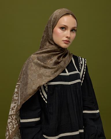 S-SARAYLI-15 Toprak & Krem Fısıltı Saraylı Desen Şal