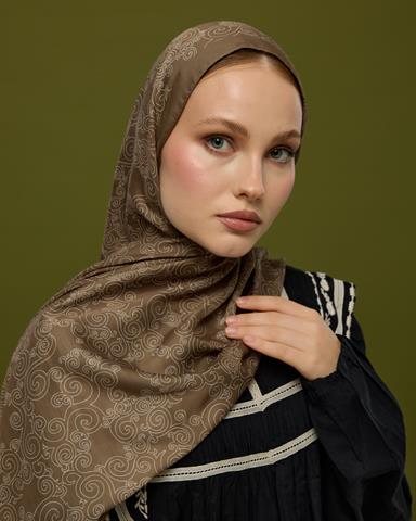 S-SARAYLI-15 Toprak & Krem Fısıltı Saraylı Desen Şal
