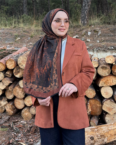 Tozlu Kahve Cevher Desenli Müslin Şal