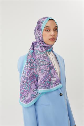 Turkuaz & Lila Retro Desen Şal