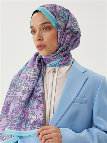 Turkuaz & Lila Retro Desen Şal