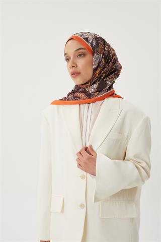 Turuncu & Acı Kahve Retro Desen Şal