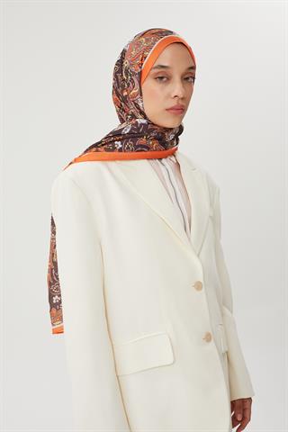 Turuncu & Acı Kahve Retro Desen Şal