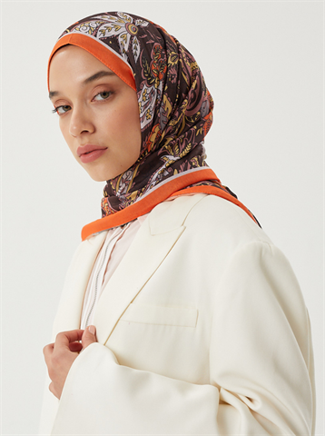 Turuncu & Acı Kahve Retro Desen Şal